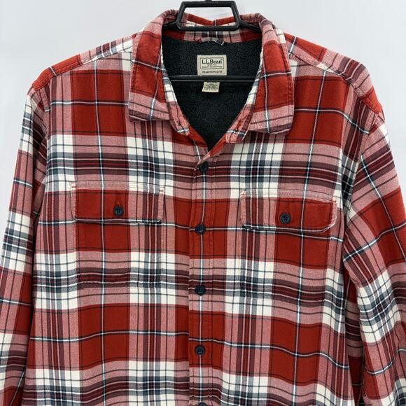LL BEAN Mens Fleece Shacket Flannel Plaid Shirt Size XXL Button Long Sleeve Warm - Picture 2 of 10